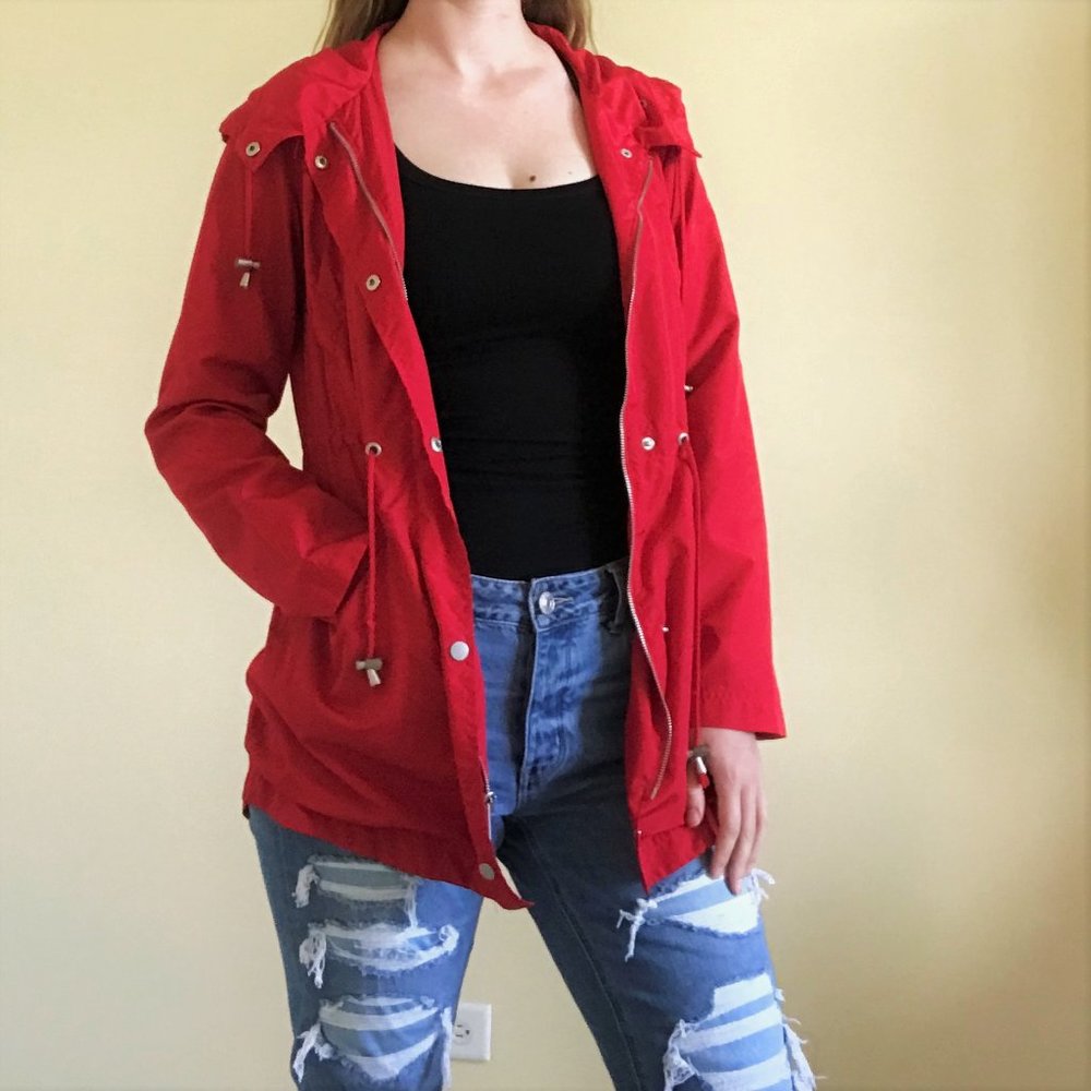 Red Merona Drawstring Waist Raincoat